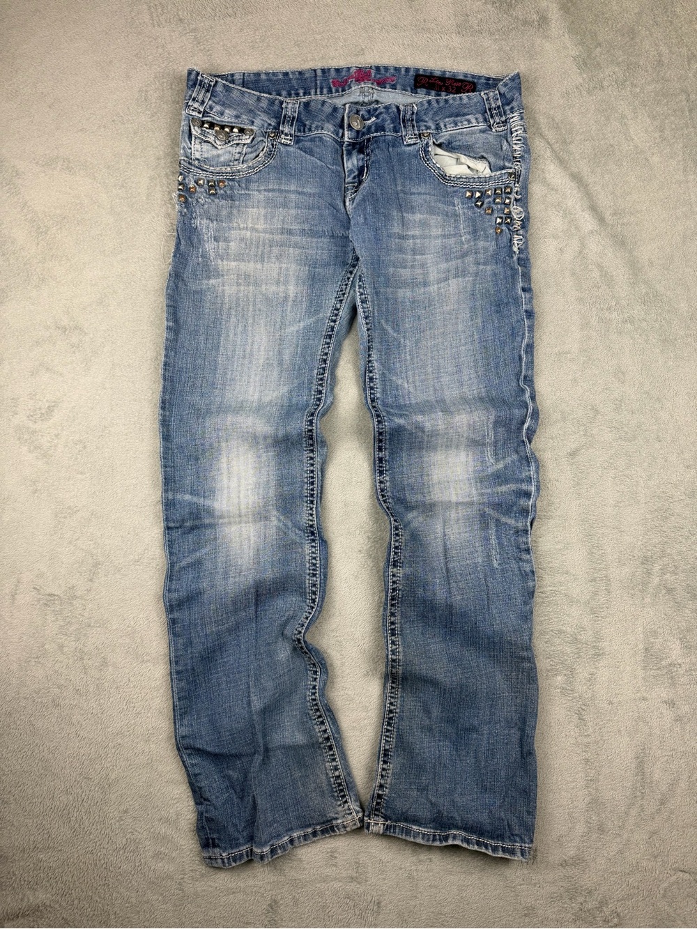 Men's Light Blue Straight Jeans with Stud Detailing
